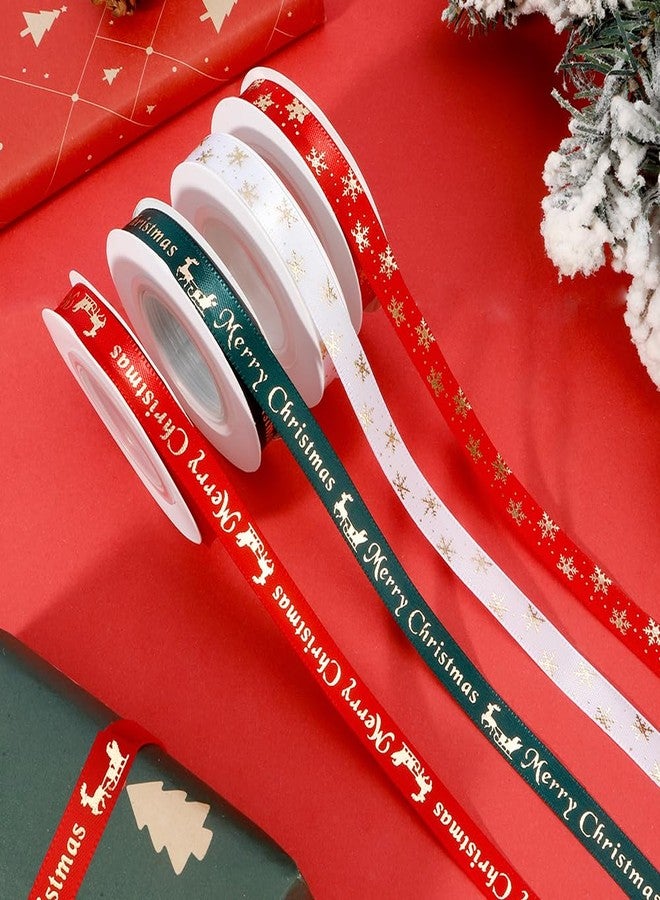Cidenbio Christmas Ribbon 40 Yards 4 Rolls Ribbon for Gift Wrapping 3/8" Merry Christmas Ribbons Red White Green Ribbons Xmas Santa for Gift Wrapping Craft Christmas Decor - Image 3